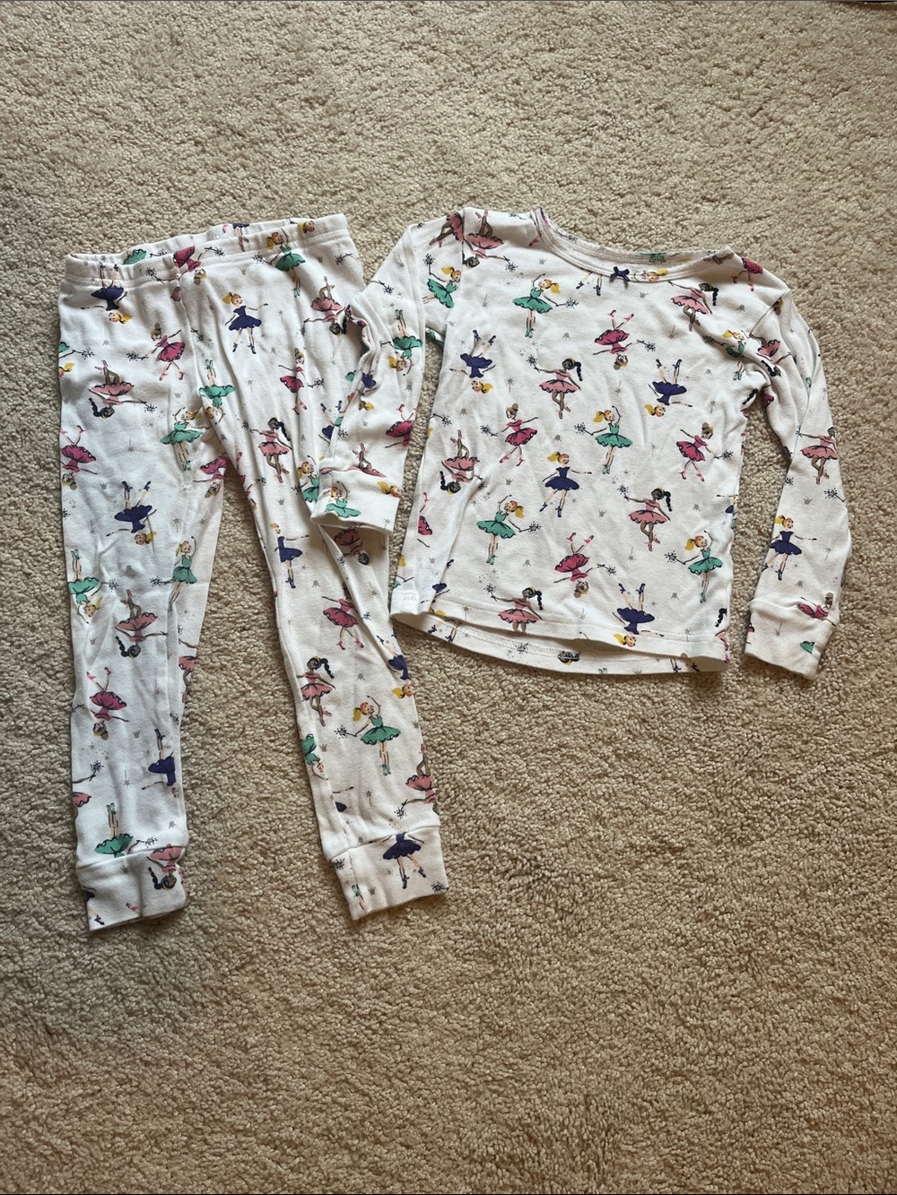 Carter's White Ballerina Print Pajama Set with Pink, Green & Navy Accents